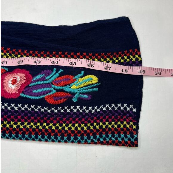 BOHO BLOSSOM MAXI CREPE Linen Blend Gauzy DRESS NAVY Floral EMBROIDERY Medium - Picture 13 of 13